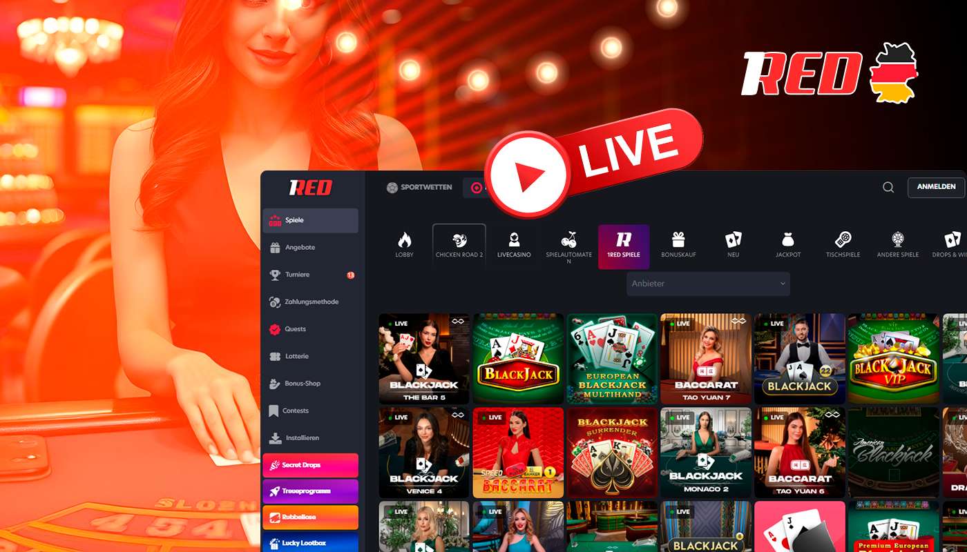 The German casino 1red offers the opportunity to play live