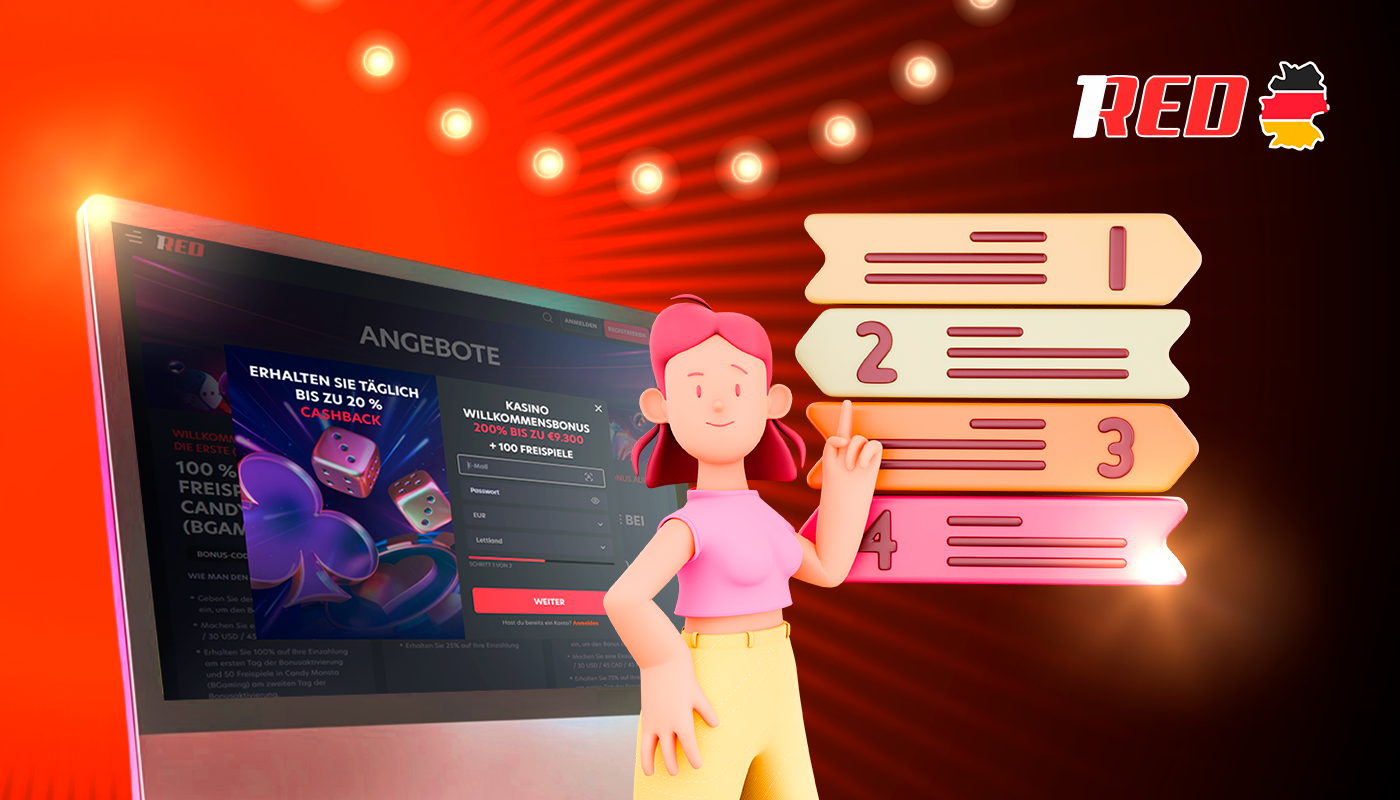 Follow the steps to register with 1red Germany